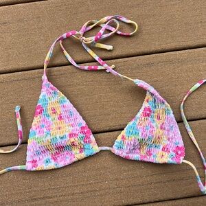 Colorful Triangle Bikini Top with String Ties